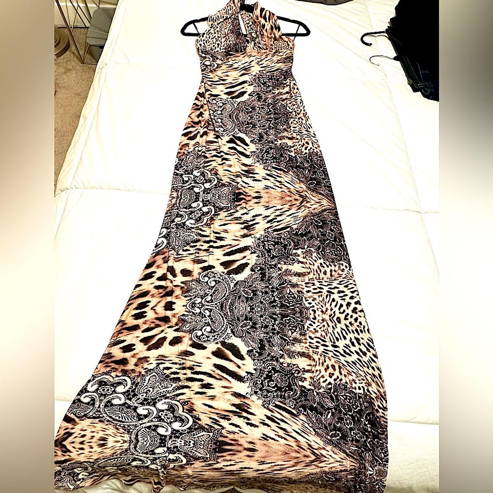 Venus floor length leopard halter maxi dress